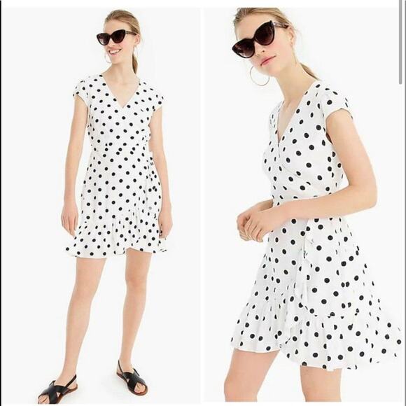 J. Crew Faux Wrap Dress Fawn Polka Dot - Picture 9 of 10